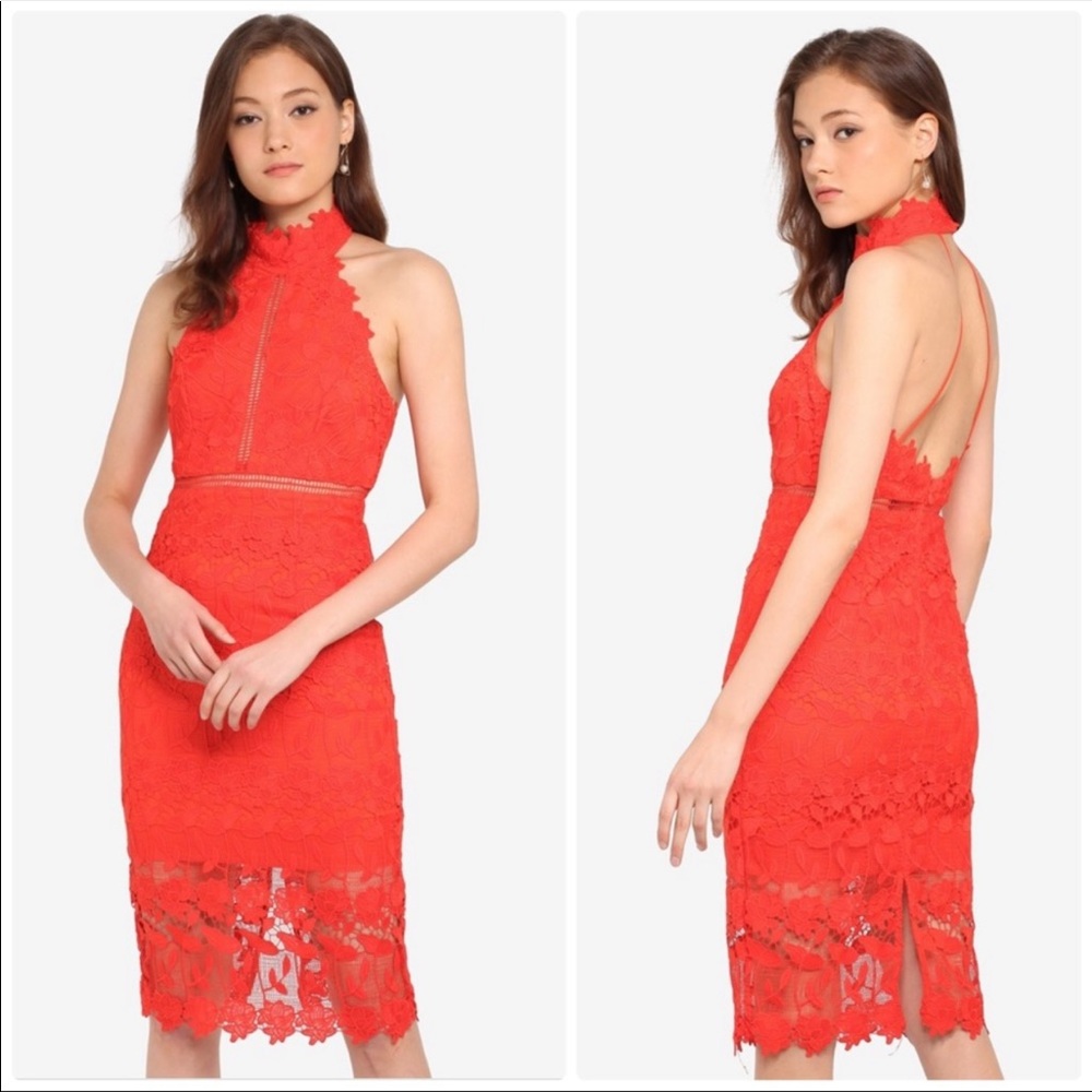 Bardot Noni Lace Halter Dress in Grenadine